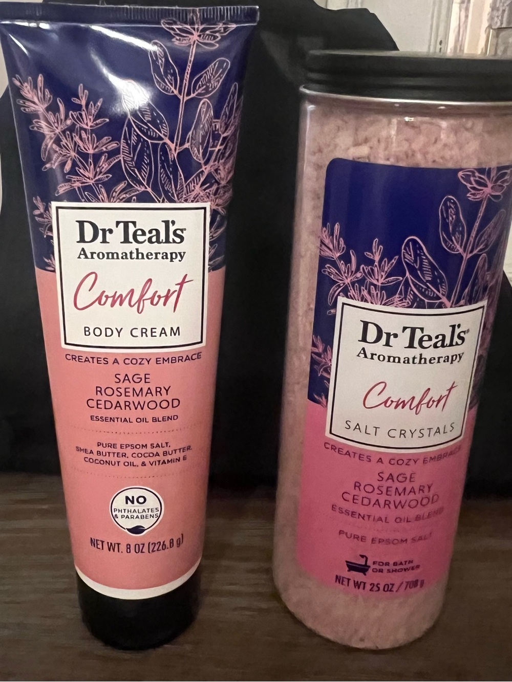 Comfort Sage Rosemary Cedarwood Body Cream & Salt Crystals - Pink/Purple